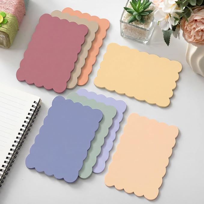 Eaasty 8 Pack Scalloped Sticky Notes Cute Adhesive Memo Pads Vintage Colors Aesthetic Unlined Self Stick Note Pads 4" x 6" Pretty Wavy Sticky Notes Bulk 240 Sheets for School Office Supplies