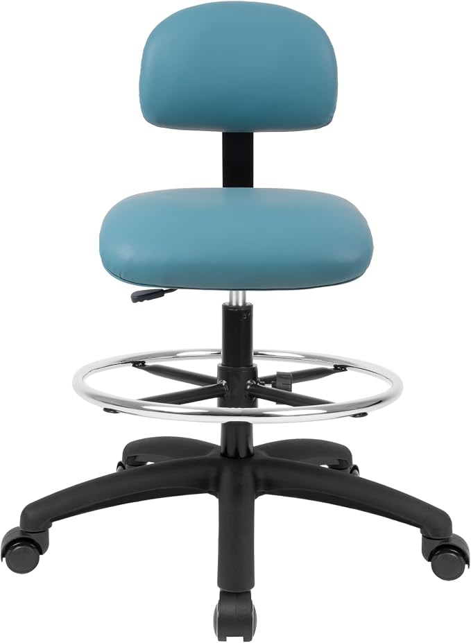 FSS Series Square seat Tall (24"-34") seat Height Chair. Vinyl-for Office, Garage, Desk, Shop, Computer, Doctor, Medical, Easy to Clean! 18" Footring (Aqua, Tall, Self Braking Casters)