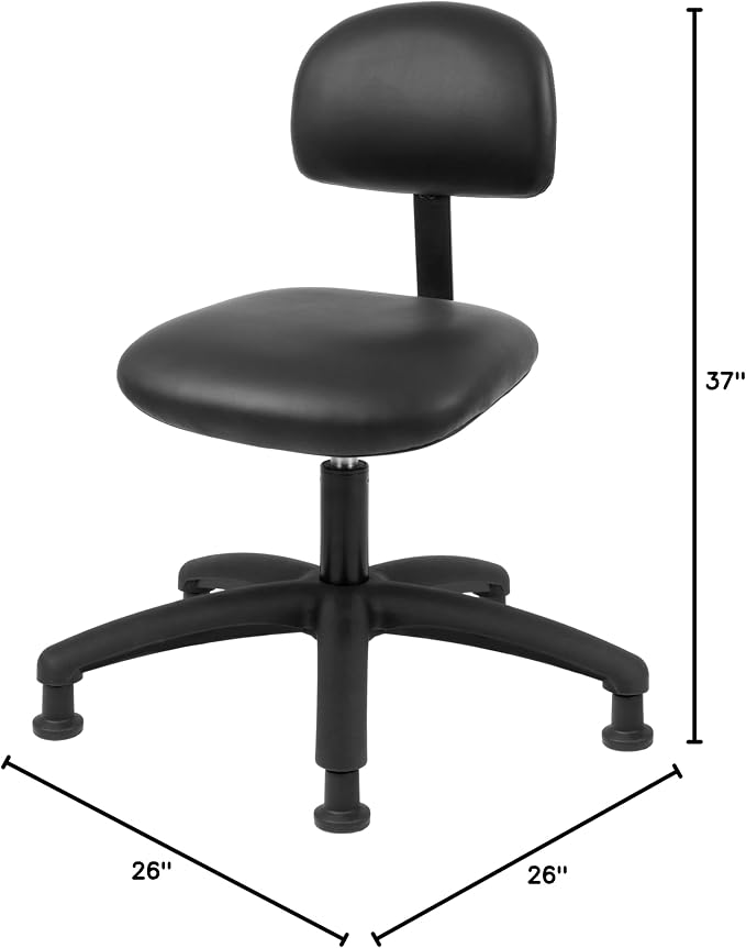 FSS Series Square seat Medium (20"-28") seat Height Chair. Vinyl-for Office, Garage, Desk, Shop, Computer, Doctor, Medical, Easy to Clean! No Footring (Black, Medium, Glides)