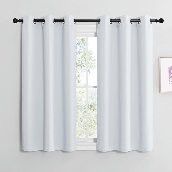 NICETOWN Blackout Curtain Panels for Bedroom, Greyish White, 2 Panels, W29 x L30-inch, Thermal Insulated Grommet Top Blackout Draperies and Drapes for Basement