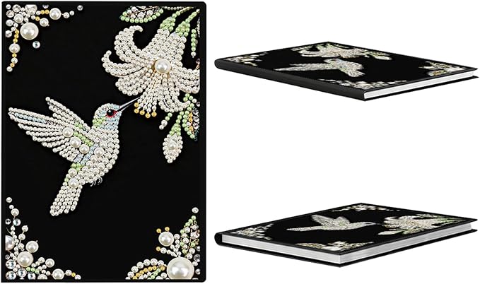 FRANDEK Pearl Painting Notebook Kit, Bird Flower A5 DIY Journal with 50 Blank Pages, Diamond Gem Art Cover with Waterproof Canvas, Beginner Craft Set with Full Tools for Adults