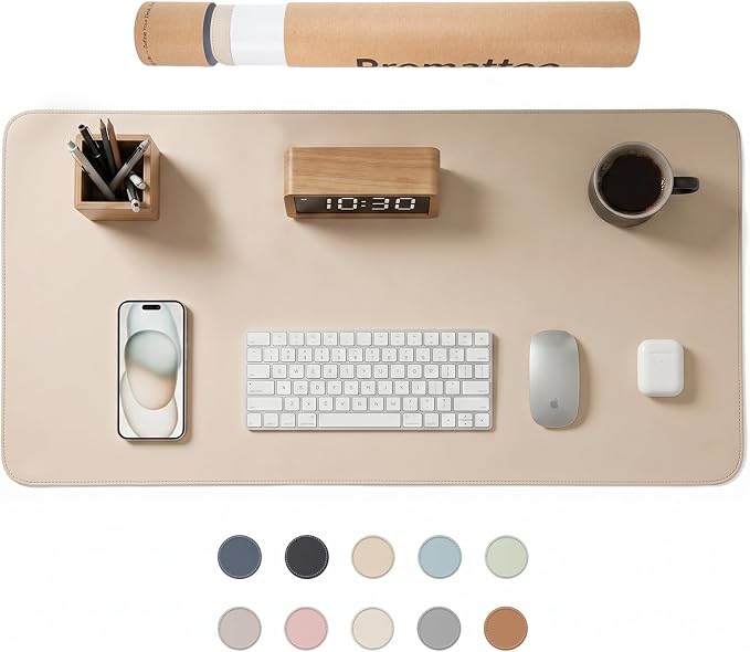 Large Desk Pad Non-Slip Desk Mat Protector for Keyboard Mouse Waterproof Vegan Leather Surface Faux Leather Laptop Mat Smooth Mouse Pad Premium Gift Tube Warm Beige 31.5" x 15.7"