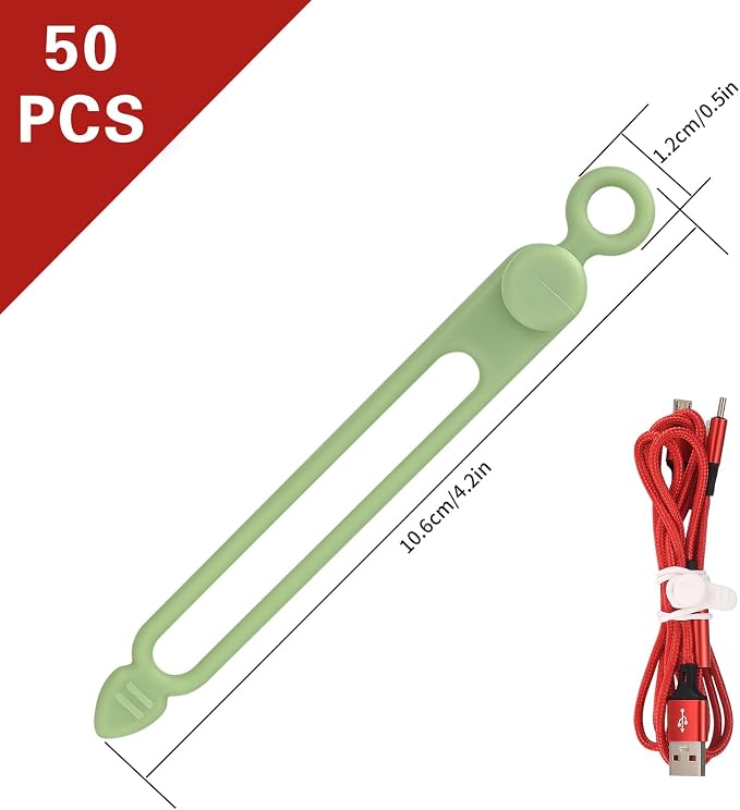 50 Pcs Silicone Cable Ties, Reusable Cable Straps Wire Organizer. | Cable Management Cord Organizer for Fastening Earphone Phone Charger Home Office Desk Kitchen Appliances Cable Cords Wires