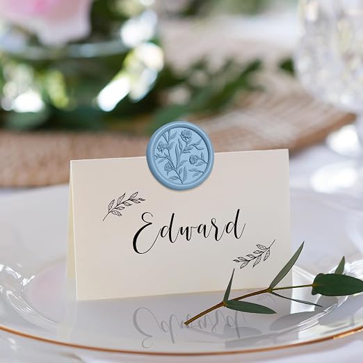 UNIQOOO Wax Seal Stickers - 3D Floral Wedding Invitation Envelope Seal Sticker, 50 Pcs Self- Adhesive Flower Dusty Blue Stickers, Perfect for Invitation, Christmas, Gift Wrapping