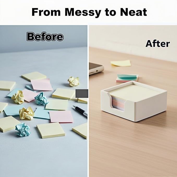 Concrete Sticky Note Holder for 3x3″ Notes - Cement Self-Stick Note Memo Pad Holder Notepad Dispenser Organizer - Modern Desk Accessory for Office & Home, White
