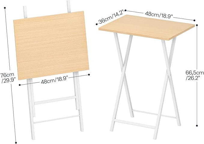 HOOBRO Folding TV Tray Tables, Set of 2 Side Table for Small Space, Industrial Snack Tables for Eating at Couch, Stable Metal Frame, Easy Assembly, Space Saving, Natural and White WN25BZ01
