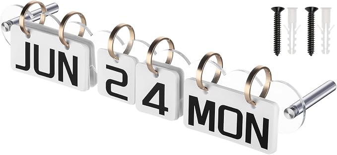 Homakover Wall Mount Acrylic Calendar, Perpetual Calendar 2024 Daily Display Calendar, Reusable Yearly Wall Standing Calendar with Wall Hook for Home Office Decor Desk Accessories (Clear-A Shape)