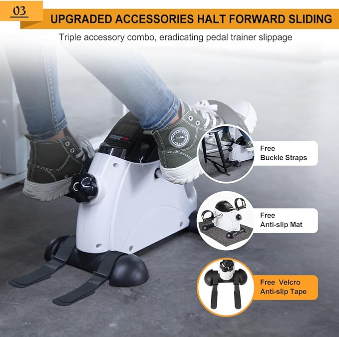 Under Desk Bike Pedal Exerciser, Portable Mini Exercise Bike with LCD Display for Home/Office, Desk Cycle for Leg/Arm with Handle, Leg Exerciser While Sitting for Seniors (White)