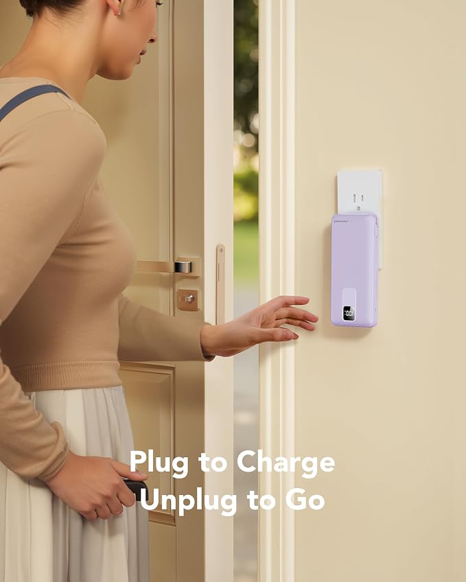 charmast Portable Charger with Built-in Wall Plug and Cables, 20000mAh Power Bank Travel Essentials, 20W Fast Charging Battery Pack Compatible with iPhone 17/16/15/14/13/12/11, Samsung, Android