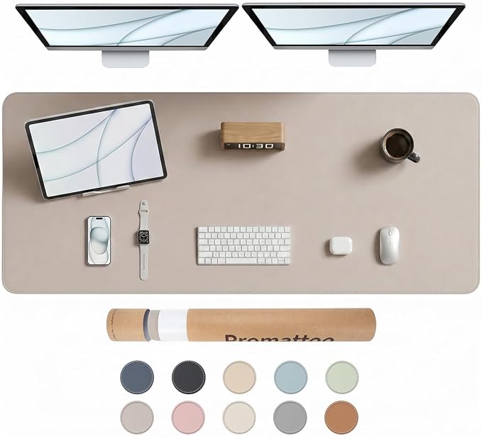 Large Desk Pad Non-Slip Desk Mat Protector for Keyboard Mouse Waterproof Vegan Leather Surface Faux Leather Laptop Mat Smooth Mouse Pad Premium Gift Tube Stone Gray 55" x 23"