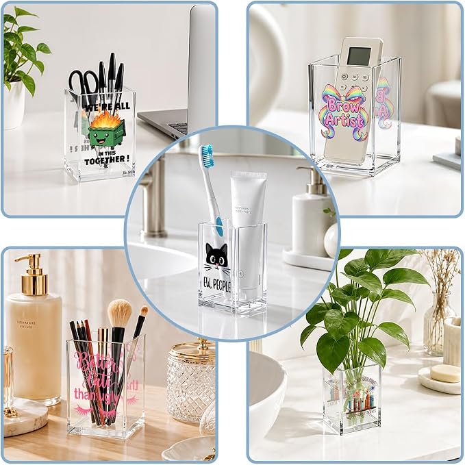Makeup Acrylic Cosmetic Pencil Pen Holder, Funny Eyelashes Vanity Accessories, Makeup Brushes Holder for Beauty Specialist Esthetician Cosmetologist, Make Up Artist MUA Appreciation Gifts