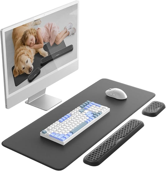 Vaydeer Wrist Rest for Keyboard and Mouse with Desk Mat, 3-in-1 Computer Ergonomic Wrist Support Set, Memory Foam Extended Desk Pad for Typing and Gaming, Arm Palm Hand Laptop Cushion Office Home