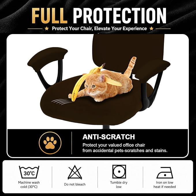 DIVA EN CAMINO DEC Office Chair Covers - Universal Stretch Computer Chair Slipcover - 180GSM Washable Rotating Backrest Coverings & Cushion Protectors & Armrest Covers for Dogs, Cats, Pets, Brown