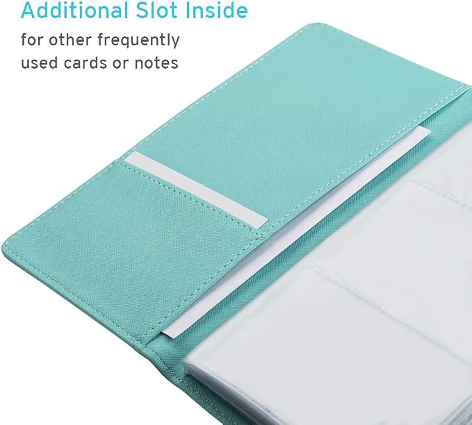Sooez Leather Professional Business Card Book Holder Organizer, 240 Capacity Credit Card Booklet, PU Name Cards Holder Storage File for Men Women, 7.7"x 4.5" x 0.7", Mint Green