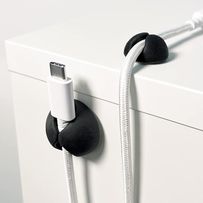 Wrap-It Storage Cable Clips - (Assorted 28-Pack) Black | Desk and Nightstand Cable Holder for Phone and Bedside Table Cord Organizer