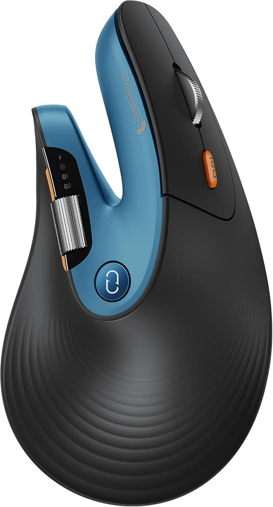 ProtoArc EM11 Pro Ergonomic Mouse for Large Hands, Side Scroll, Blue | Designed for hands 7.5-8.5". Browser-based customization, Side scroll wheel for Excel/video editing, Multi-Device.