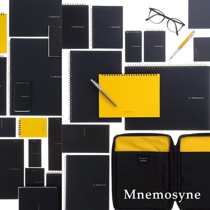 Maruman Mnemosyne Lined Notebook- A4, 11.69" x 9.25", 70 Sheets / 140 Pages, 7mm College Ruled Journal, Perforated Pages & Wire-Bound to Lay Flat, Black, Made in Japan