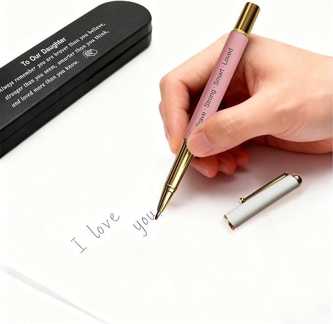 To Our Daughter Gift, Engraved Pen with Encouraging Quote Box, Inspirational Graduation Birthday Gift for Daughter, Black Gel Ink Pen