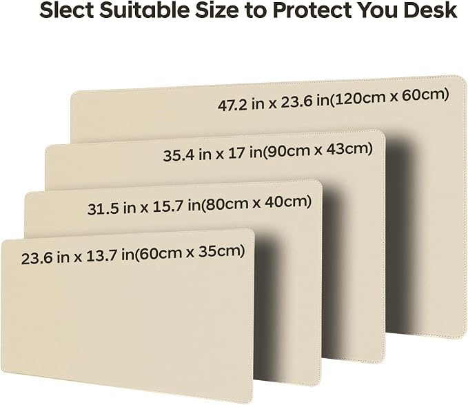 Leather Desk Pad Protector, Office Desk Mat, Large Mouse Pad, Non-Slip PU Leather Desk Blotter, Waterproof Computer Desk Writing Pad for Office and Home (Beige, 31.5" x 15.7")