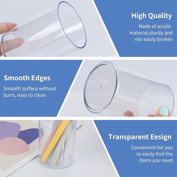 RETON 9 Pack Acrylic Pen Holder, Clear Pencil Organizer for Desk, Makeup Brush Storage, Small Desktop Bookmark Holders for Classroom, Home, Office Stationery (Round)