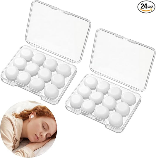 24 Pcs Soft Silicone Moldable Ear Plugs Reusable Noise Cancelling Earplugs Sleep Ear Plugs for Sleeping, Swimming, Snoring, Study, Travel, Work(12 Pairs)