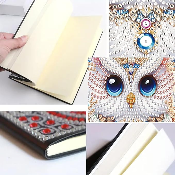 FRANDEK A5 50-Page DIY Owl Diamond Art Painting Notebook with Beautiful Patterns, Special Shaped Diamond Art Craft for Beginners Adults Gift