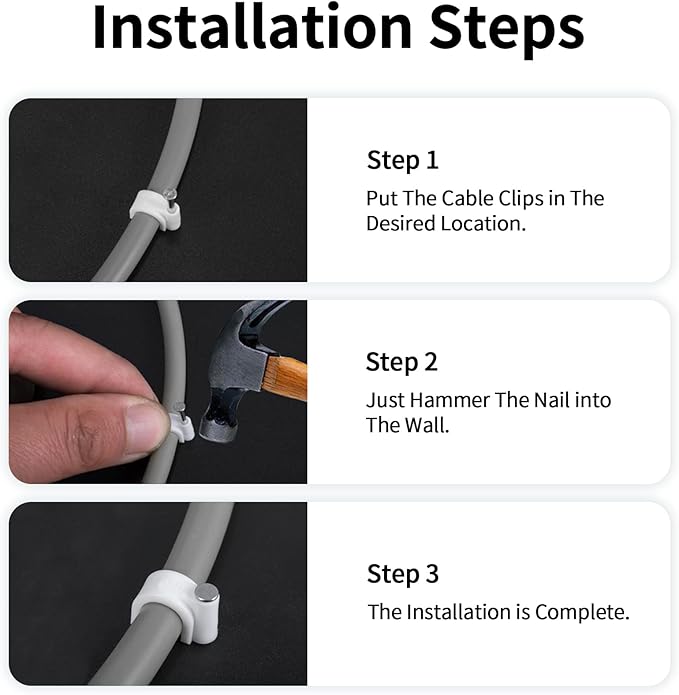 Abnii Cable Clips, 100 Pcs, 10mm, Wire Wall Clips with Steel Nails, Cable Management Organizer Clip, Cable Tacks Coax Holder Clips, RG6 RG59 CAT6 RJ45 Cable Cord Clip, White