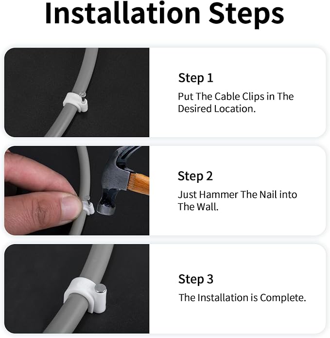 Abnii Cable Clips, 100 Pcs, 8mm, Wire Wall Clips with Steel Nails, Cable Management Organizer Clip, Cable Tacks Coax Holder Clip, RG6 RG59 CAT6 RJ45 Cable Cord Clips, White