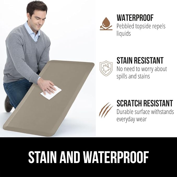 GORILLA GRIP Comfortable Cushioned Kitchen Mats for Floor, Waterproof and Stain Resistant Soft Top, 3/4 Inch Thick Ergonomic Standing Desk Anti Fatigue Mat, Foam Supports Ankles, Feet, 20x32, Toffee