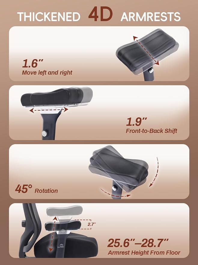 Big and Tall Office Chair 700lbs, Ergonomic Desk Chair with W Wide Thick Cushion, Executive Mesh Office Chair with Adjustable Headrest, Lumbar, 4D Armrest, Computer Task Chairs for Heavy People, Black