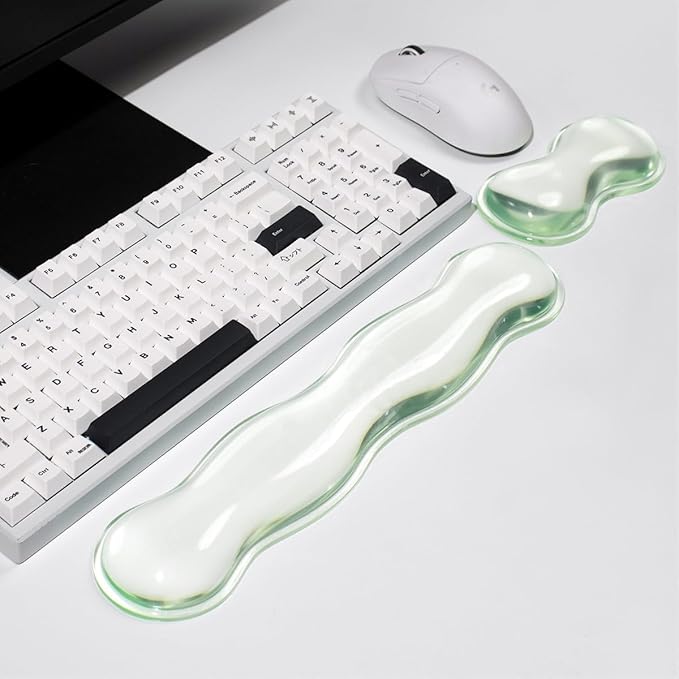 Clear Gel Keyboard Wrist Rest, Green Silicone Keyboard Wrist Rest, Cute Ergonomic Wrist Rest for Keyboard 60%/75% (Green-Long)