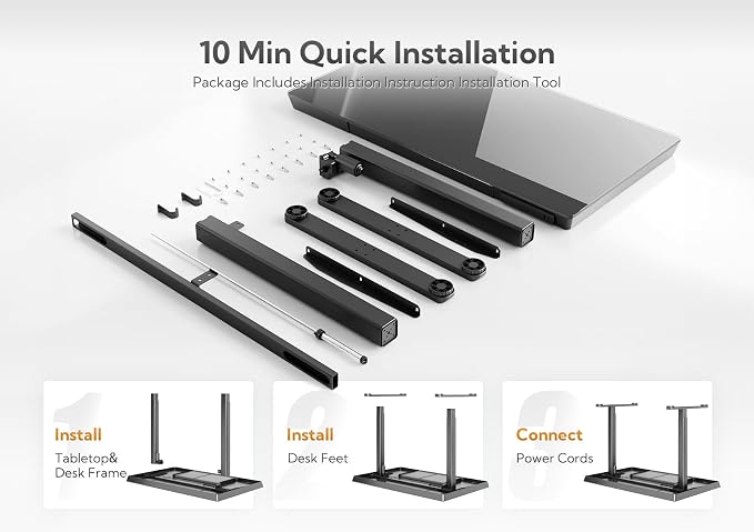 Claiks Small Glass Standing Desk with Drawers & USB Ports 32x19 Black | 3 Steps Quick Install, Buil in Drawer, USB Ports, Ultra White One-Piece Glass Top, Writable Top