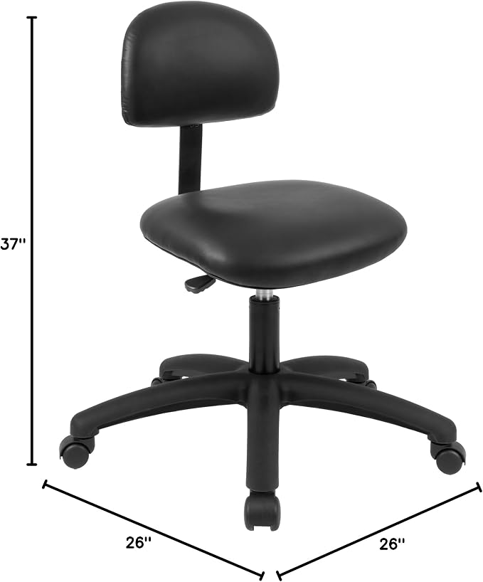FSS Series Square seat Medium (19"-27") seat Height Chair. Vinyl-for Office, Garage, Desk, Shop, Computer, Doctor, Medical, Easy to Clean! No Footring (Black, Medium, _Standard Casters)