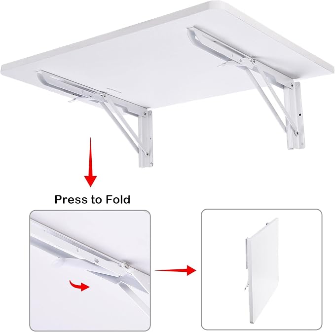 Yescom Wall Mounted Floating Folding Desk Wooden PC Dining Drop Leaf Table Workbench 24"x16" 50lbs Weight Capicity for Study White