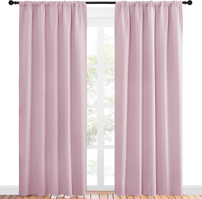NICETOWN Living Room Curtains for Window - Energy Efficient & Noise Reducing Thermal Insulated Rod Pocket Blackout Drapes/Draperies for Living Room (Baby Pink, 2 Panels, W52 inches x L84 inches)