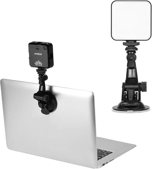 Video Conference Lighting Kit, Andoer LED Video Light with 2500K-6500K Dimmable Rechargeable 3 Cold Shoes and Suction Cup Mount for Laptop Live YouTube Streaming Online Meeting