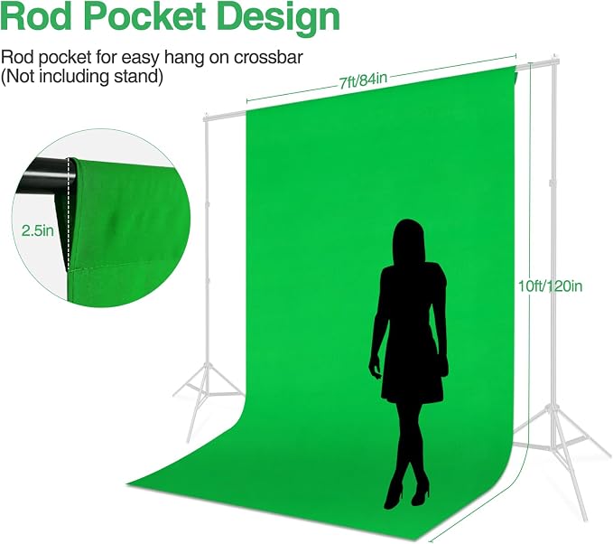 Green Screen Backdrop, 7x10ft (WxH) Photography Chromakey Greenscreen Background Sheet, Polyester Collapsible Green Backdrop Curtain for Streaming, Meeting, Photo Studio, Video Recording