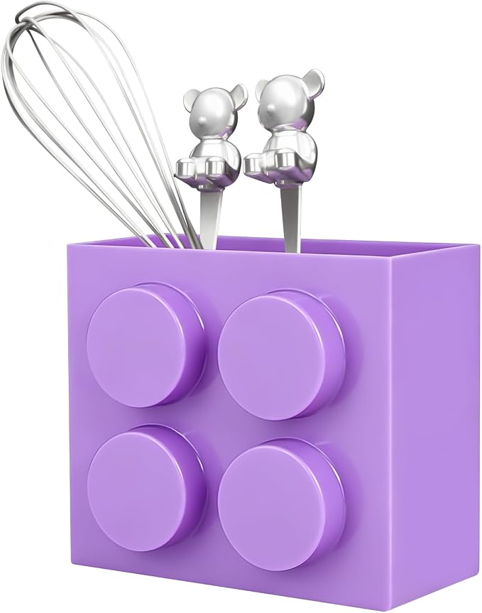 Magnetic Basket Organizer for Fridge - Lego-Style ABS Plastic Storage Box,No Drill Design for Kitchen Counter, Microwave & Whiteboard, Holds Up to 3.5 lbs (Light Purple)