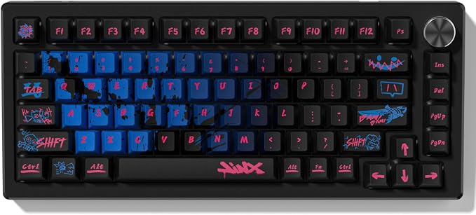 PBT Keycaps, Jinx Theme keycaps Set for Mechanical Keyboard, Cherry Profile and High Contrast Custom Keyboard Key Caps for 60 65 75 100 Percent (137 Keycap Set)