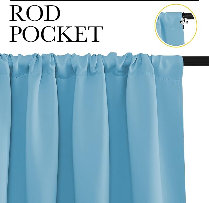 NICETOWN Window Curtains for Bedroom, Teal Blue, 2 Panels, W42 x L48 -Inch, Home Decoration Thermal Insulated Rod Pocket Blackout Blinds & Drapes for Small Windows