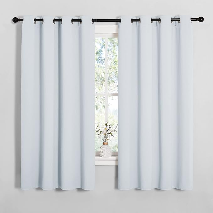 NICETOWN Blackout Curtain Panels for Bedroom, Greyish White, 2 Panels, W55 x L57-inch, Grey, Thermal Insulated Grommet Top Blackout Draperies and Drapes for Basement