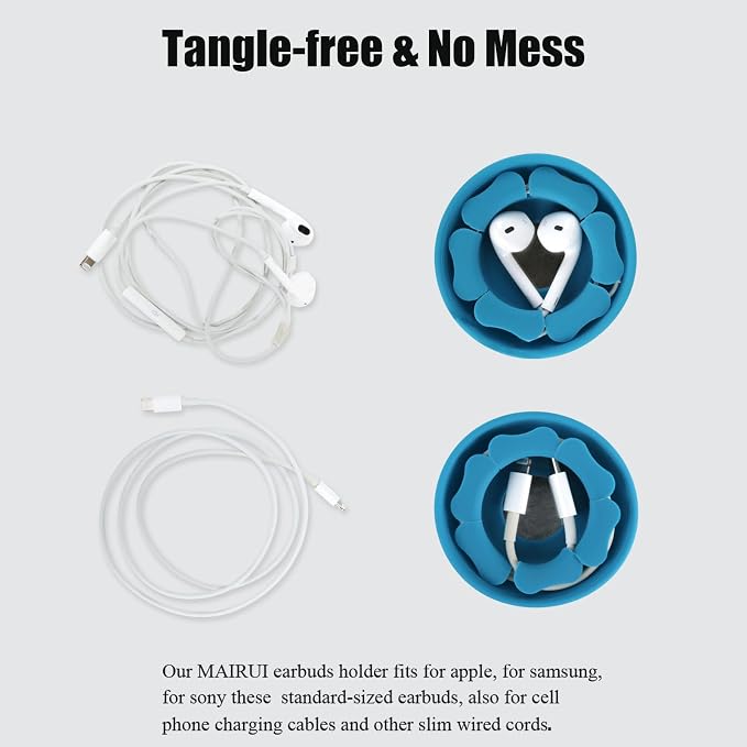 MAIRUI Wired Earbud Case Earphone Headphone Cord Organizer Earbuds Wrap Soft Silicone Magnetic Holder Storage Tangle Free Cable Winder(Peacock Blue)