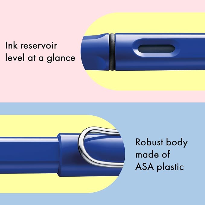 LAMY safari blue - Fountain Pen with ergonomic grip & polished Left-Handed steel nib (LH) in size M - ideal for any Writing & Calligraphy - including LAMY T 10 blue cartridge