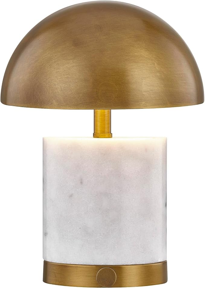 Savoy House Coco & Dash 11-CD07RC Cora 10" Modern Portable Rechargeable Brass & Marble Integrated LED Table Lamp with Metal Dome Shade