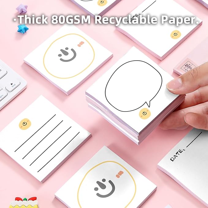 4-Pads 3x3 Sticky Notes, Smile Memo Pads with High-Adhesive, Fun Self-Stick Notes, Reusable & Tearable for Journal Planners Office School Home, Cute Stationery Gift - Smile