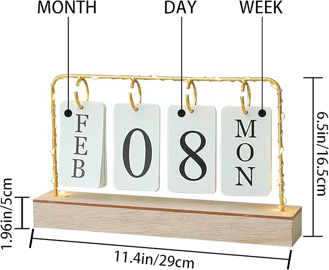 AUSTUFF Flip Wooden Perpetual Calendar Metal Desk Calendar | Standing Office Home Desk Decor