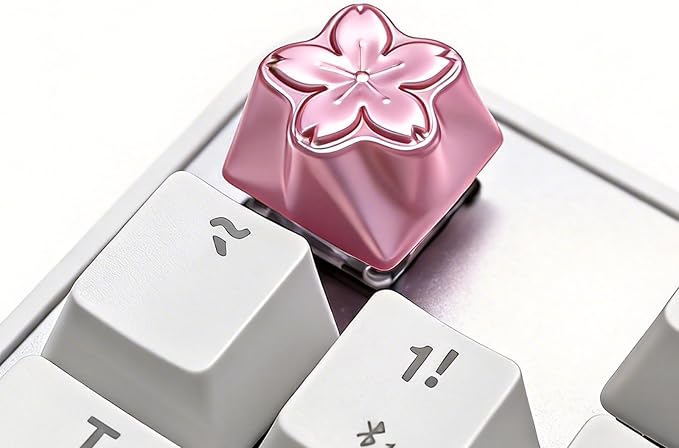 Artisan Keycaps, Pink Sakura Cherry Blossom Custom Cover Caps for MX Mechanical Keyboard, Metal 1U Single Replacement for Esc Del Arrow Key (Rose Gold)