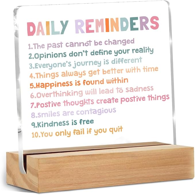 Inspirational Motivational Gifts Employee Appreciation Gift Little Reminder | You are Enough Clear Desk Decorative Sign Acrylic Sign With Wooden Stand for Office Table Shelf Decor Desk Accessories