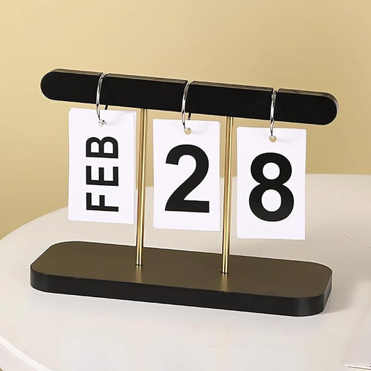 Perpetual Daily Flip Calendar for Desk Reusable Office Desktop Decor Home Accessories Photography Props (Black)(TZL-calendar)