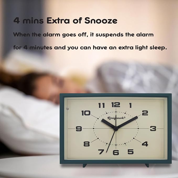Analog Alarm Clock, 6 inch Silent Non Ticking Small Clock with Night Light, Battery Operated Simply Design for Bedroom, Bedside, Living Room, Room Decor, Desk, Table (Green)